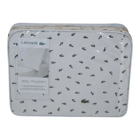 Lacoste Cotton Percale Full Sheet Set Croc Pattern Soft Breathable Material - Picture 8 of 12